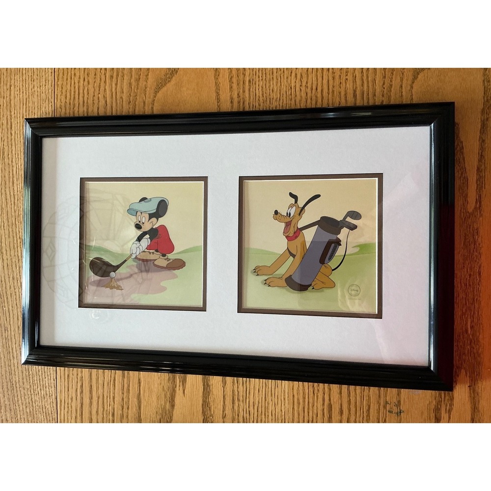 Disney Mickey Mouse Pluto Canine Caddy Teeing Off Sericel Framed COA Limited Ed